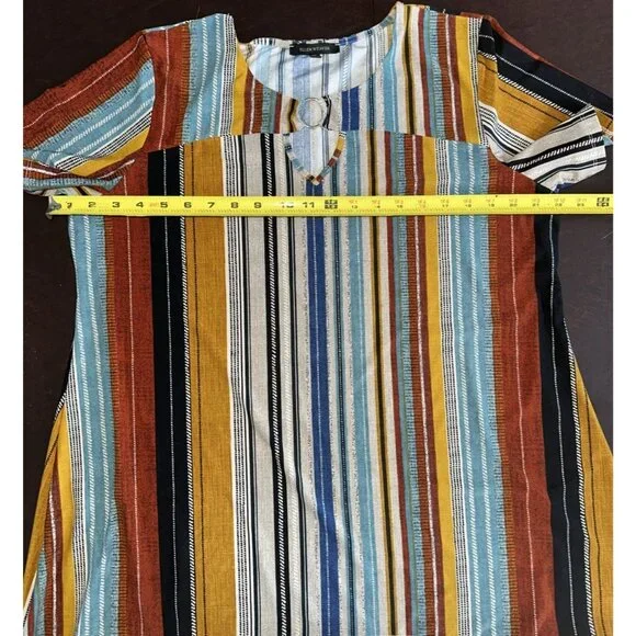 Ellen Weaver Striped Short-Sleeve Top With Keyhole & Ring Detail XL - Picture 6 of 7